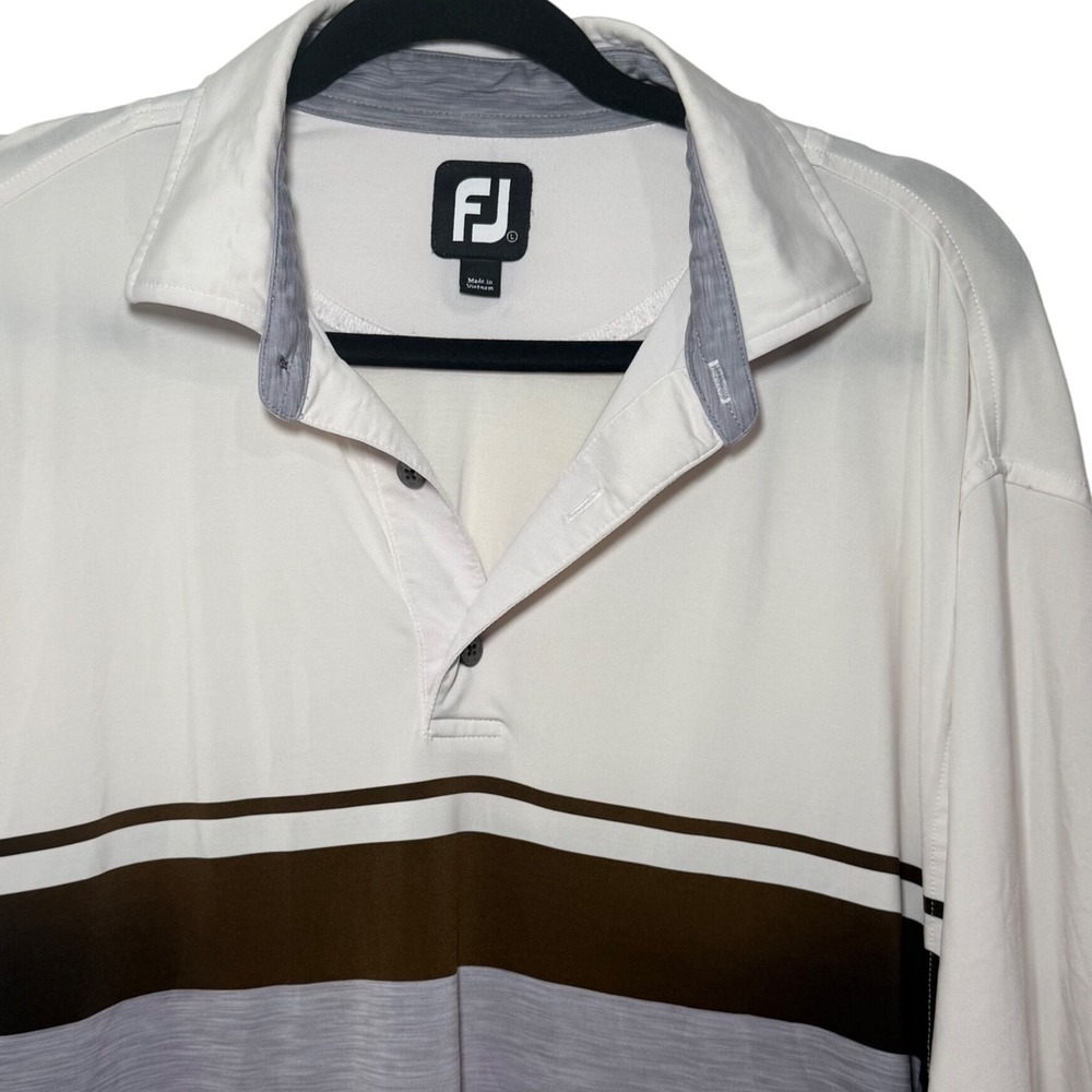 FootJoy ProDry Stretch Lisle Golf Polo‎ L White/Gray Heather Colorblock Stripe